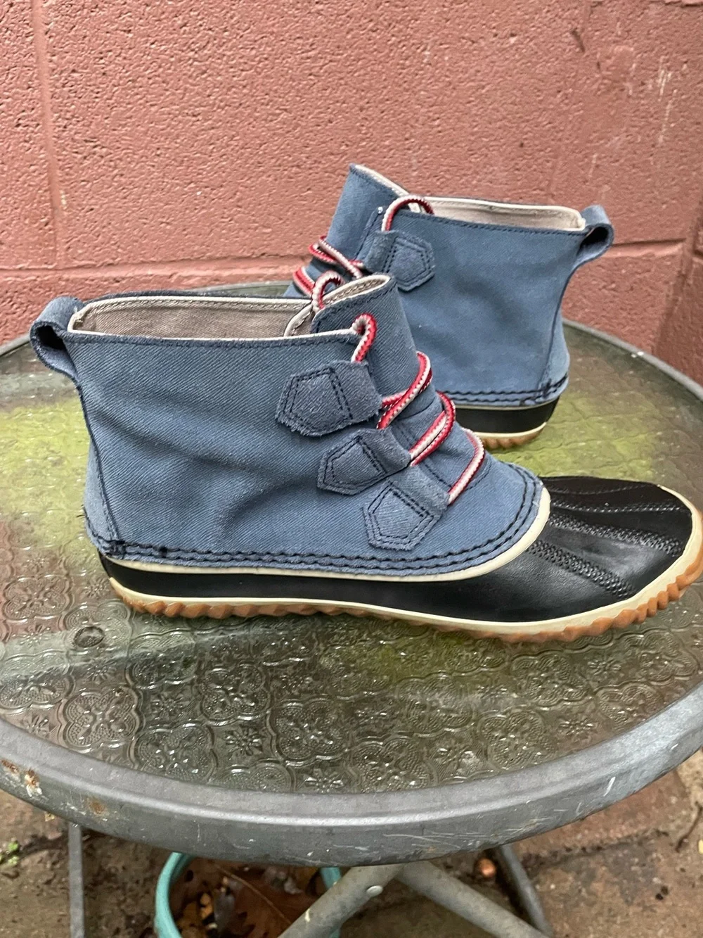 Sorel Out N About Waterproof Blue Duck Ankle Rain Boots 8.5